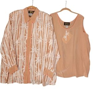 Vintage Bob Mackie Wearable Art 100% Silk Blouse & NWT Tank Set 2X Bamboo Print